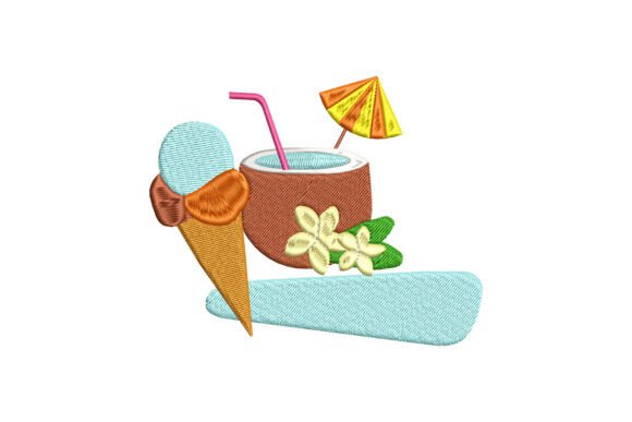 Beach with Coconut Split Monogram: A Seasonal Embroidery Gem