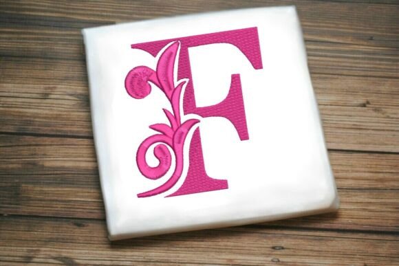 Flourished Leaf Monogram F: A Seasonal Embroidery Standout