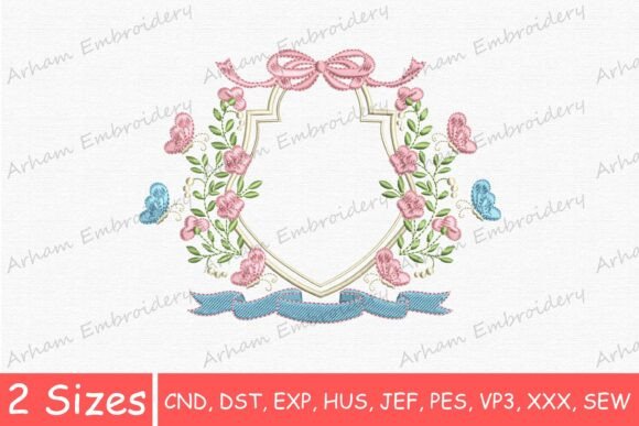 Flowers Butterflies Bow Monogram Frame: A Dreamy Choice for Personalized Embroidery