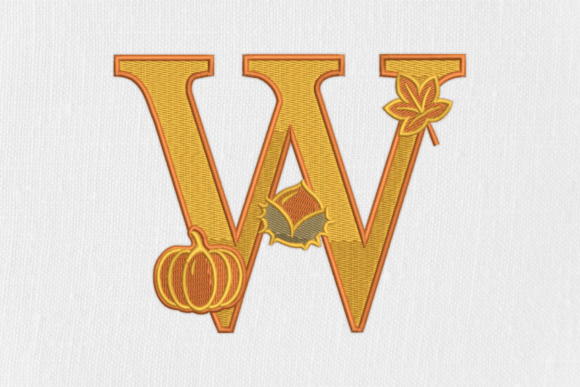 Letter W Autumn Monogram: A Seasonal Embroidery Gem for Boutique Apparel