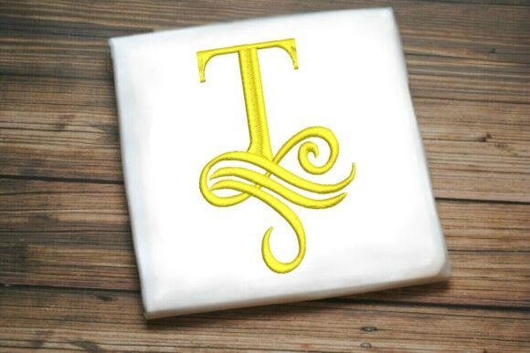 Oceanic Flourish Monogram T: A Coastal Touch for Wedding & Gift Embroidery
